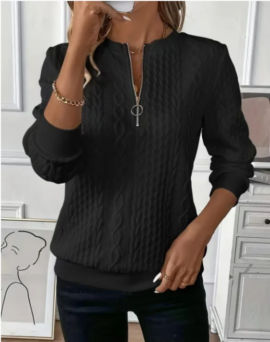 Pull femme col V zippé manches longues