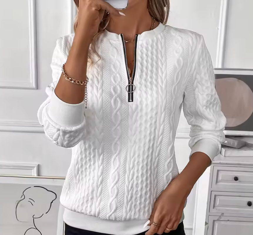 Pull femme col V zippé manches longues