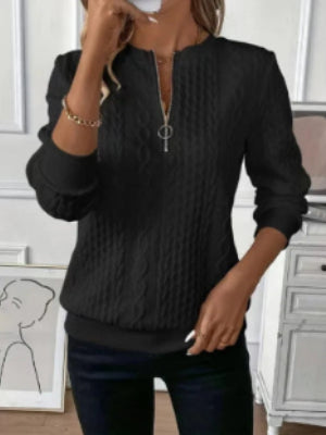Pull femme col V zippé manches longues