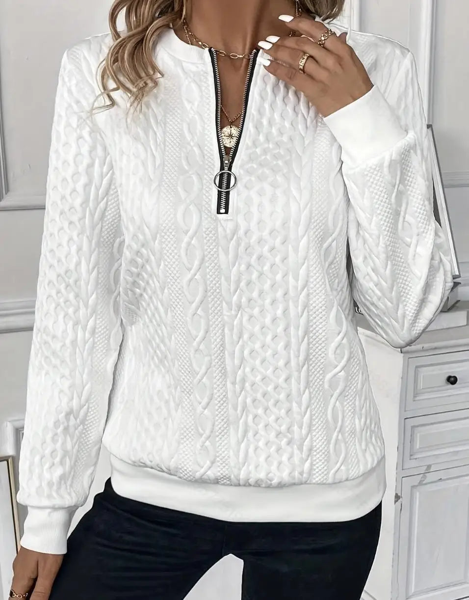 Pull femme col V zippé manches longues