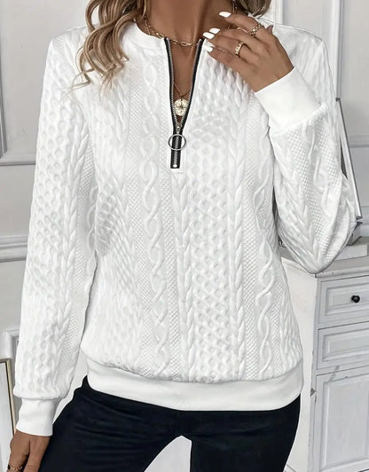 Pull femme col V zippé manches longues